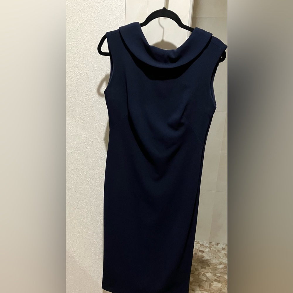 Calvin Klein, Elegant Dress. Navy Cowl Neck & Drop Cowl Back With Back